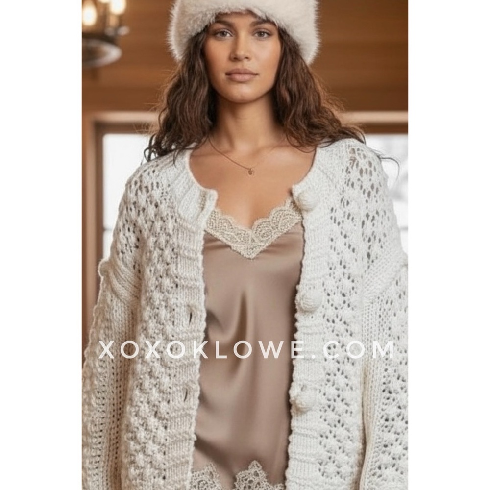 POL Ivory Bobble Stitch Crochet Cardigan | Button Front Knit - Picture 4 of 10